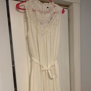 Tank Dress-Crinkle Gauze Crochet White